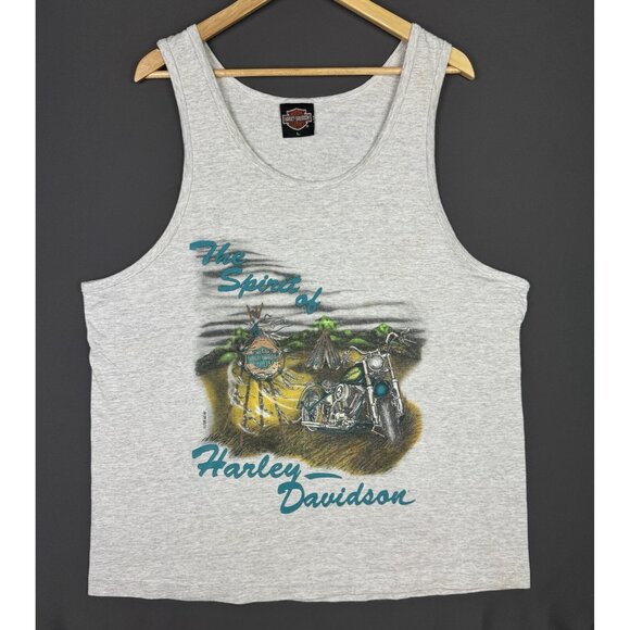 Vintage 90s Harley Davidson The Spirit Of Grey Tank Top Motorcycle Rare Large - Picture 1 of 16